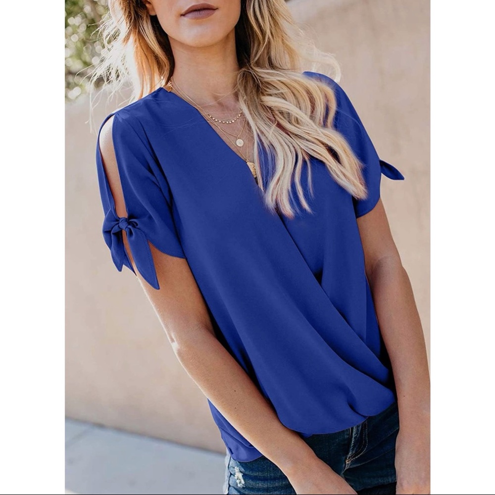 Hotapei wrap chiffon blouse in blue and pink!